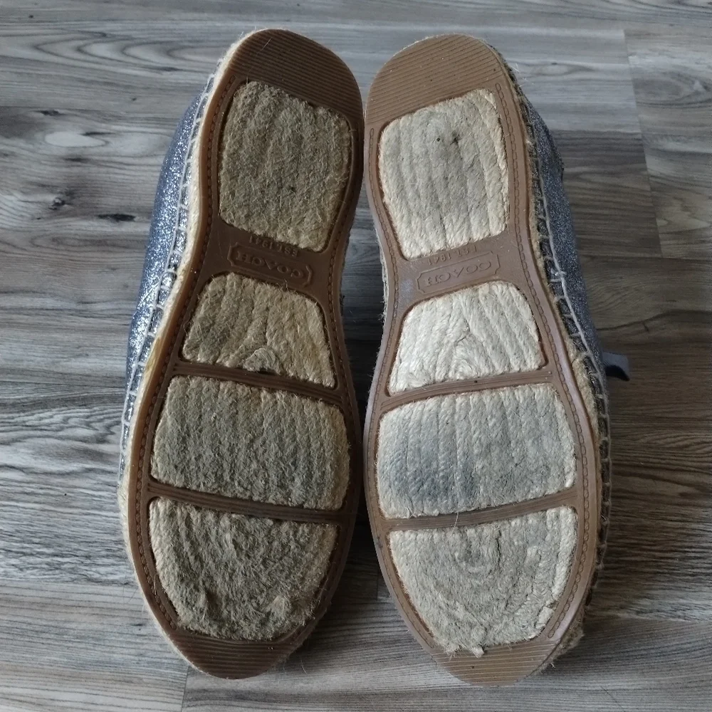 COACH Ramira Silver Glitter Lace Up Espadrilles Women's Size 8.5